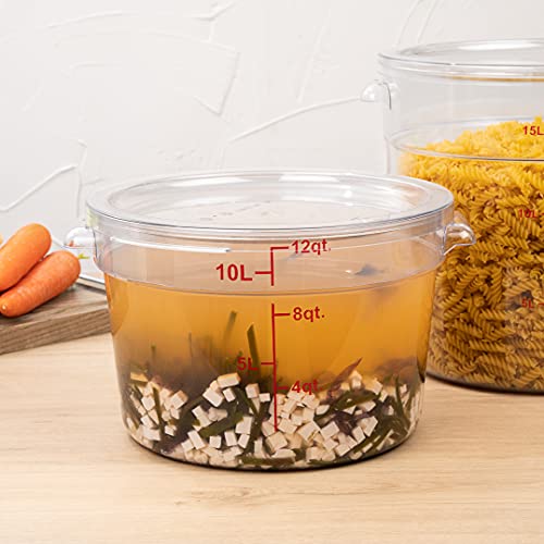 Restaurantware Met Lux 12 Quart Food Storage Container, 1 Round Commercial Storage Container - Lid Sold Separately, With Volume Markers, Clear Plastic Food Prep Bucket, Space-Saving Storage - size: 12 qt, style: 1 Count