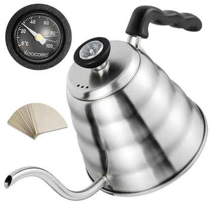 Stainless Steel Gooseneck Kettle Compatible with all Stoves, 1.2L/40oz Pour Over Coffee Maker with Built-in Thermometer for Precise Temperature Control and 40pcs Filter Papers