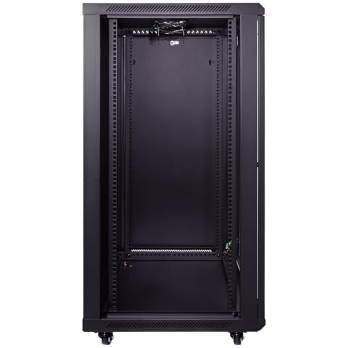 NavePoint 22U Server Cabinet Wall Mount Rack Enclosure with Caster Wheels, 2 Fans, Locking Glass Door, Removable Side Panels – 22U Network Cabinet 23.6” Deep, 19” Server Rack for A/V Equipment - size: 22U - 600mm Depth