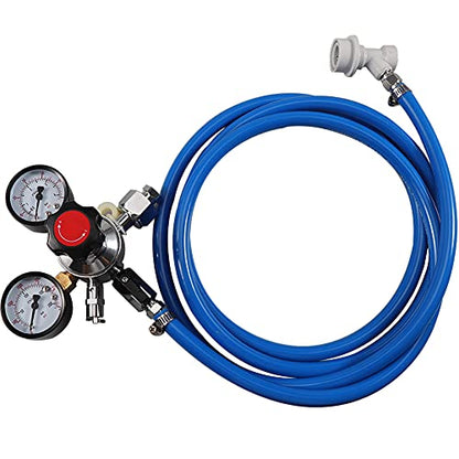 PERA CO2 CGA-320 Keg Regulator Regulator with Gas Line,Pressure Adjustment Knob with Safety Manual Pressure Relief Valve with a gas quick disconnect and a 5/16'' swivel nut, 2pcs hose clamps;