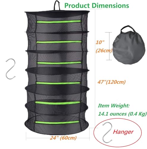 Herb Drying Rack Hanging for Plant Bud Seed Weed 6 Layers 24 inch Mesh Net | collapsible dryer solution for garden herbs flower hydroponic crops