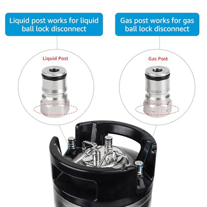 MRbrew 2 Pair Ball Lock Keg Post, Stainless 304 Homebrew 19/32’’-18 Co2 Gas kegerator Beer Liquid Cornelius Corny Poppet Spring Spare Sealing O-ring Keg Posts Kit for Brewing Quick Disconnect Fitting - size: 2 Pair