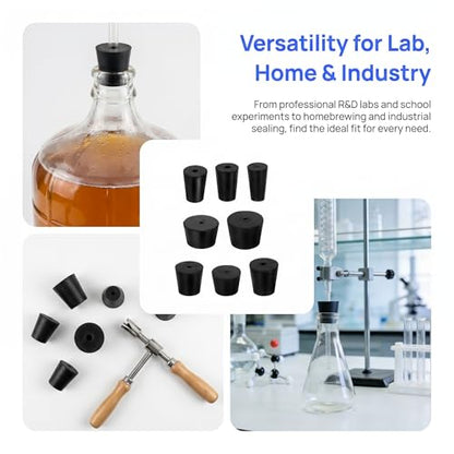 8Pcs Solid Rubber Stopper Bungs - 14MM to 19MM Rubber Tapered Plug Flexible Durable Test Tubes Bungs with Hole, Easy to Insert & Remove for Lab Apparatus Home Flask - color: 14mm to 19mm