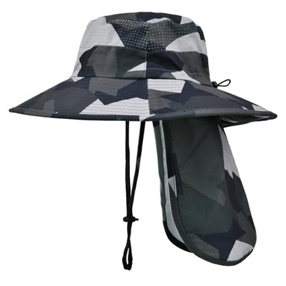 Sun Hats for Men Women Fishing Hat UPF 50+ Breathable Wide Brim Bucket Hats Summer UV Protection Safari Hat with Neck Flap - color: Camo Dark Grey