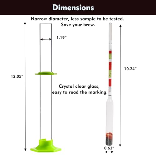 Triple Scale Hydrometer for Wine, Beer, Mead & Cider - ABV, Brix and Gravity Test Kit with Glass Test Jar Cleaning Brush Microfiber Cloth - color: Triple Scale Hydrometer Test Jar Kit