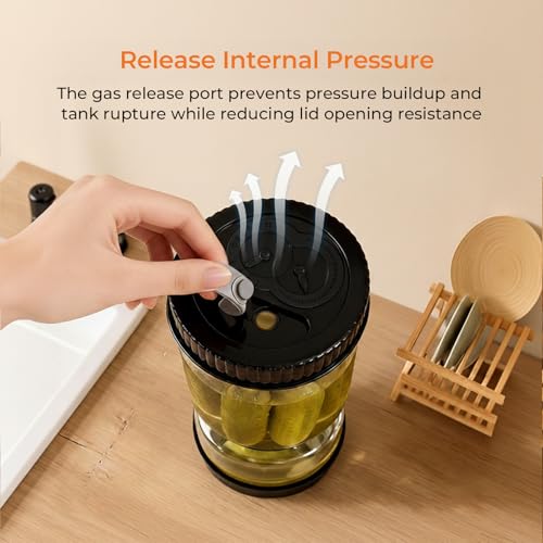 Pickle Jar with Strainer Flip, Pickle Container with Strainer with Two Forks, Airtight Glass Pickle Jar for Fermentation, Olive Jar with Date Tracker Lid, Jalapeno Container with Gas Port (Black) - color: Black