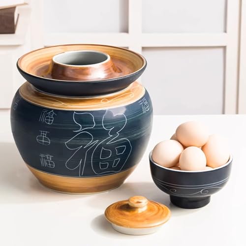 Ceramic Fermentation Crock With Water Seal Lid, Traditional Chinese Stoneware Pickling Jar For Kimchi Sauerkraut And Vegetables, 1 Pcs(5L) - size: 5L
