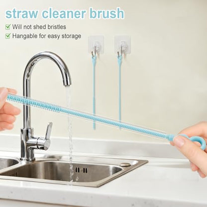 Silicone Straw Cleaner Brush, 4Pcs Reusable Straw Brush Set with Extra-Long Design for Cleaning Thin Metal Straws and Wider Milkshake Straws （6mm+9mm Blue) - color: Blue