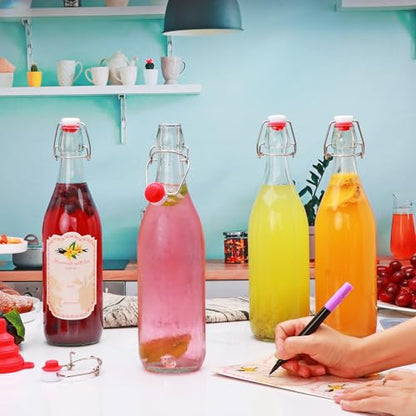 8 Set,Flip Top Glass Bottle,32oz Glass Bottle with Airtight Lid, Kombucha Bottles with Sealed Rubber Lid for Oil, Beer, Soda Water, Vinegar, Lemonade, Juice, Honey, DIY Storage Containers - size: 32oz-8pcs
