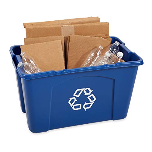 Rubbermaid Commercial Products Stackable Recycling Bin, 18 Gallon, Blue Storage Container, For Garage/Kitchen use for Boxes/Paper Recycle (Pack of 6) - size: 18G