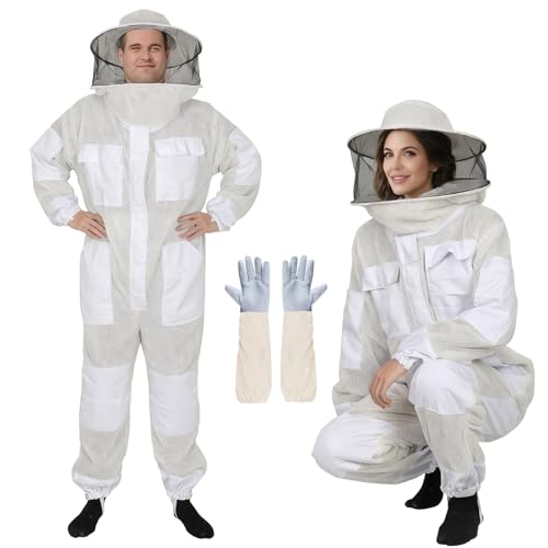 Upgraded Bee Suit for Men & Women Sting Proof, Thickened Ventilated Beekeeper Suit with Gloves & Round Veil, Full Protection Beekeeping Suits(XL 5'7"-5'11") - size: Thickened XL