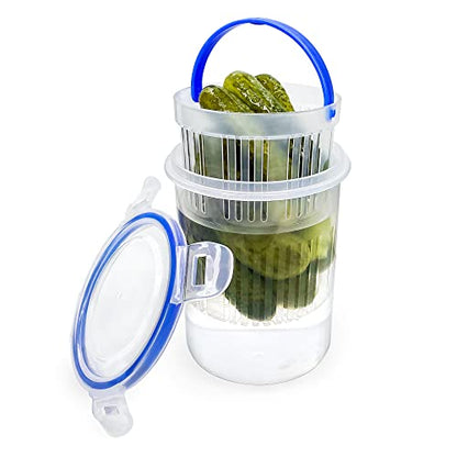 KIKINIKO Pickle Jar 24 oz pickle container with strainer Pickle Holder Keeper Lifter, pickle storage container suitable for pickling small jars of kimchi, Flip Jar with Leak Proof and Lock It Lid - color: 1PACK