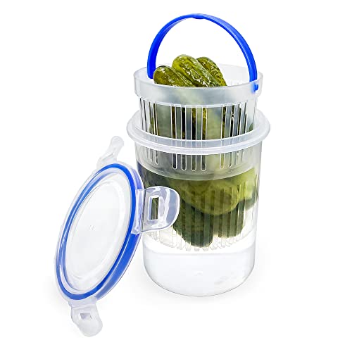 KIKINIKO Pickle Jar 24 oz pickle container with strainer Pickle Holder Keeper Lifter, pickle storage container suitable for pickling small jars of kimchi, Flip Jar with Leak Proof and Lock It Lid - color: 1PACK