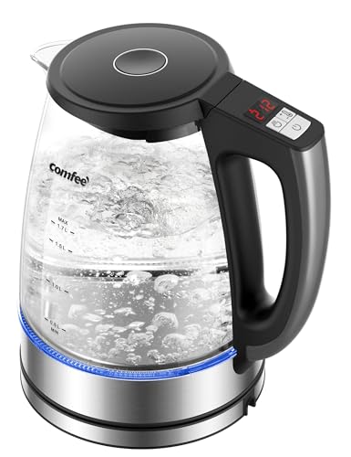 COMFEE' 1.7L Glass Tea Kettle and Kettle Water Boiler - Electric Kettle Temperature Control with 6 Presets, 2-Hr Keep Warm, Fast Heating, 304 Stainless Steel, Auto-Off and Boil-Dry Protection - color: Transparent Digital, size: 1.8 Quarts