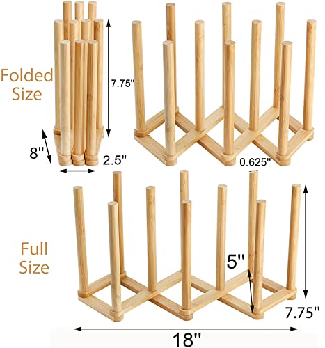 Yesland 2 Pack Wooden Bottle Drying Rack - Retractable Bamboo Dish Drying Rack Stand for Water Bottles, Baby Bottles, Sippy Cups, Reusable Bags, Plates, Cutting Boards - Kitchen Counter Organizer