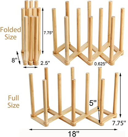 Yesland 2 Pack Wooden Bottle Drying Rack - Retractable Bamboo Dish Drying Rack Stand for Water Bottles, Baby Bottles, Sippy Cups, Reusable Bags, Plates, Cutting Boards - Kitchen Counter Organizer