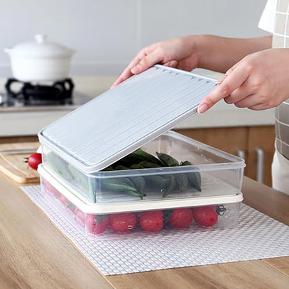 Plastic Airtight Dumpling Storage Box with Lid - Multiuse Cookie & Kimchi Container for Freezer/Refrigerator, Space-Saving White Rectangular Design