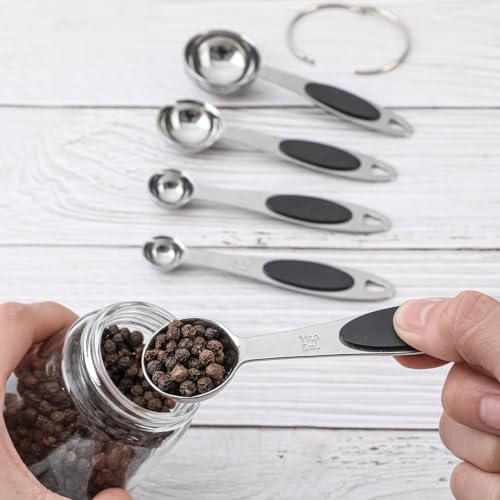 Magnetic Measuring Cups and Spoons Set, Including 7 Stainless Steel Nesting Measuring Cups and 5 Magnetic Measuring Spoons for Cooking & Baking (Black) - color: Black