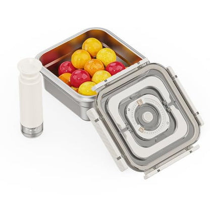 Stainless Steel Vacuum Food Storage Container with Handle- 1250ml/44oz, Large Capacity Leak-Proof Lunch Box with Hand Pump, Freezer & Dishwasher Safe - Portable for Work, Picnics