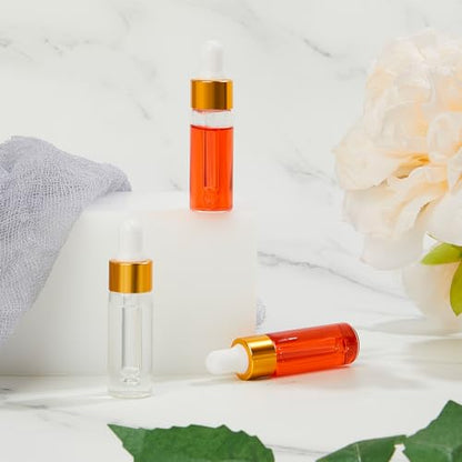 Didaey 200 Pcs 1/2/3/5/10/15 ml Mini Glass Oil Dropper Bottle Bulk, Clear Essential Small Empty Bottles Sample Containers Perfume Liquid Vials with Cap for Traveling (5 ml,Champagne Gold) - color: Champagne Gold, size: 5 ml