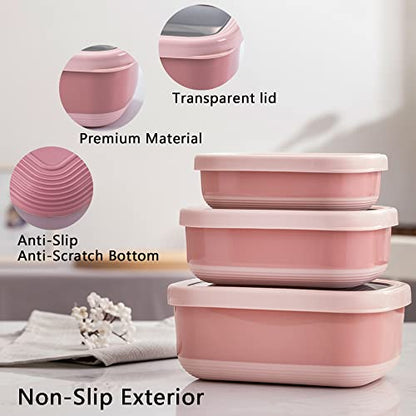 Lille Home Leak Proof Stainless Steel Lunch Snack Containers Set - Ideal for Educational Settings and Daycare - Nesting Trio with Silicone Lids - 47oz+30oz+16oz - Dark Pink - color: Dark Pink