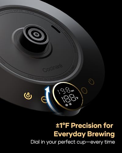 Cocinare Gooseneck Electric Kettle, ±1°F Precise Temperature Control, 1500W Fast Heating, Pour Over Coffee & Tea Kettle with Brew Timer & Keep Warm, Stainless Steel, 0.9L (Gustav Gold) - color: Gustav Gold