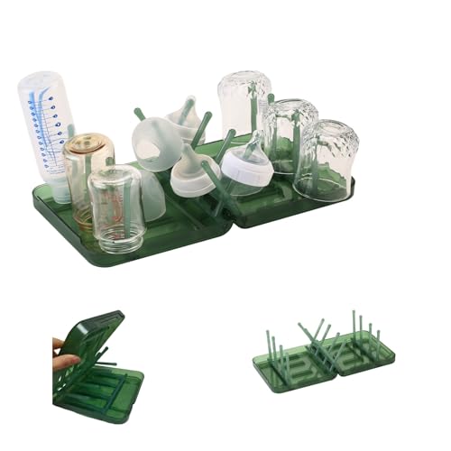 Travel Bottle Drying Rack Space Saving,Foldable Bottle Drying Rack with 16 Ribs,Portable Baby Bottle Drying Rack for Bottles,Breast Pumps and Other Feeding Accessories,Widely Used Daily Basis - color: Green