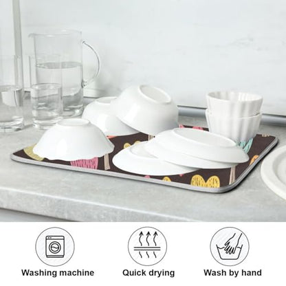 Heart Trees Leaves Dish Drying Mat for Kitchen Counter Super Absorbent Draining Mat with Non-slip Backed Sink Tray Mat for Draining Racks Countertops Sinks Dish Bottles Cups Bowl