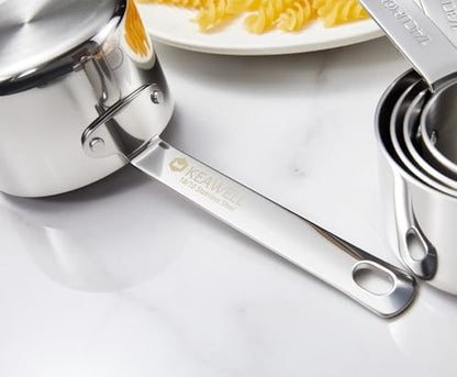 KEAWELL Premium 5-Piece Measuring Cups Set –1/4, 1/3, 1/2, 2/3, and 1 cup-18/10 Stainless Steel - Upscale, Durable, Stackable, Dishwasher Safe (Silver, 5PC Measuring Cups) - size: 5PC Measuring Cups