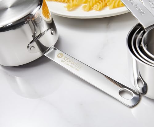 KEAWELL Premium 5-Piece Measuring Cups Set –1/4, 1/3, 1/2, 2/3, and 1 cup-18/10 Stainless Steel - Upscale, Durable, Stackable, Dishwasher Safe (Silver, 5PC Measuring Cups) - size: 5PC Measuring Cups