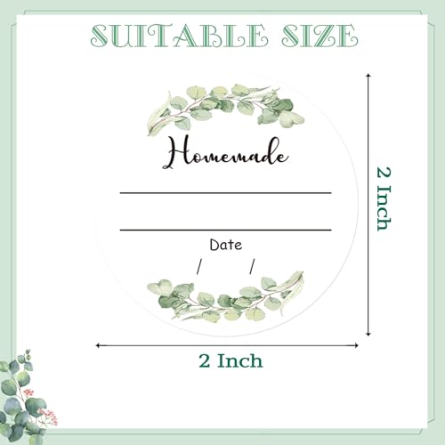 Canning Jar Labels 2 Inch Waterproof Mason Jar Stickers for Home Canning | Watercolor Green Plant Design with Date Lines for Homemade Jam Jelly Pantry Organization Small Business Food Packaging