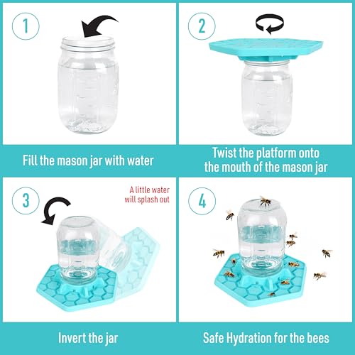 Bee Feeder for Mason Jar Made of Silicone - Bee Watering Station for Garden Compatible with Regular Mouth Mason Jars - color: Teal