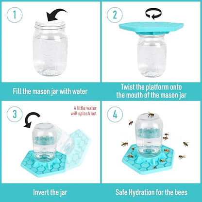 Bee Feeder for Mason Jar Made of Silicone - Bee Watering Station for Garden Compatible with Regular Mouth Mason Jars - color: Teal
