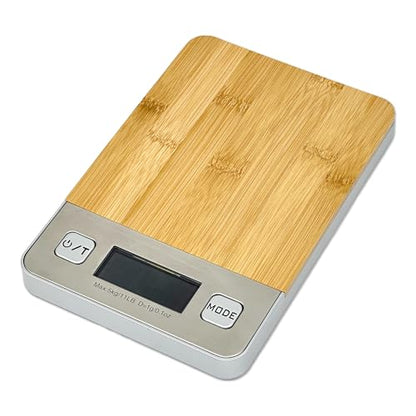 Bamboo Platform Digital Kitchen Scale - for Food Coffee Lab - LCD Display gram Ounces lb:oz - 11 LB/5 KG Capacity - Battery Included - Natural by The Display Guys - color: Bamboo