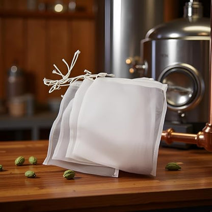 5 Pcs White Nylon Straining Bag - Fine Mesh - Homebrew Beer Wine Cider Dry Hop Beer Brewing Filters and Straining Home Brewing and Wine Making(6 x 7.8 inch(Width x Height)）