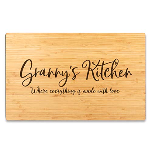 Andaz Press Large Bamboo Wood Cutting Board Gift, 17.75 x 11-inch, Granny's Kitchen Where Everything is Made With Love, 1-Pack, Engraved Serving Chopping Board Christmas Birthday Chef Kitchen Ideas - color: Granny