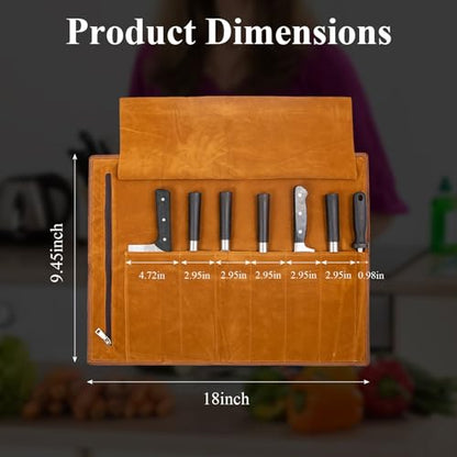 Genuine Leather Knife Roll, Knife Bags for Chefs Professional, Small Chef'S Knife Case Holder, Knives Holders Protectors with 7 Slots (7 Slots and Zipper Dark brown) - color: 7 Slots and Zipper Dark brown