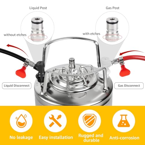 Ball Lock Keg Fittings Beer Corny Keg Connectors Set Corny Keg Replacement Parts with 5/16" Gas & 1/4" Liquid Barbs and 19/32-18 Female Thread Stainless Steels Gas Liquid Post