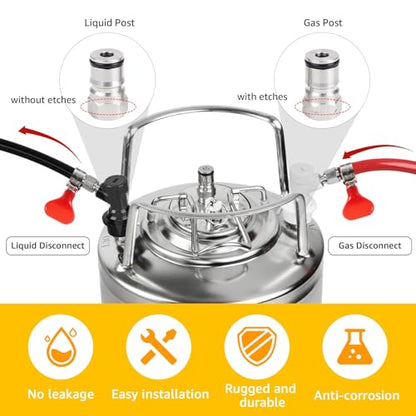 Ball Lock Keg Fittings Beer Corny Keg Connectors Set Corny Keg Replacement Parts with 5/16" Gas & 1/4" Liquid Barbs and 19/32-18 Female Thread Stainless Steels Gas Liquid Post