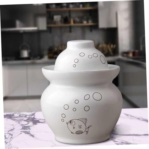 Small Ceramic Kimchi Container Airtight Fermentation Crock Jar for Pickles and Sauerkraut Multipurpose Sealed Pickle Jar with Water Seal Lid Compact Kitchen Storage for Dried Fruit