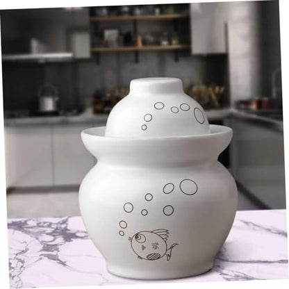 Small Ceramic Kimchi Container Airtight Fermentation Crock Jar for Pickles and Sauerkraut Multipurpose Sealed Pickle Jar with Water Seal Lid Compact Kitchen Storage for Dried Fruit