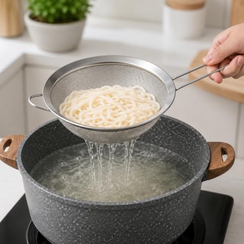 3 Pcs Stainless Steel Fine Mesh Strainer Set, Kitchen Colander with Long Handle, 3 Sizes (3.1/4.7/6.3 Inch) Food Sieve for Flour, Tea, Coffee, Juice and Cooking