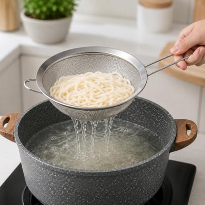 3 Pcs Stainless Steel Fine Mesh Strainer Set, Kitchen Colander with Long Handle, 3 Sizes (3.1/4.7/6.3 Inch) Food Sieve for Flour, Tea, Coffee, Juice and Cooking