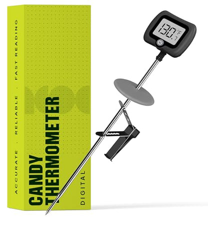 Digital Candy Thermometer with Pot Clip, 10" Long Stainless Steel Probe, Instant Read Kitchen Thermometer for Cooking, Baking, and Candy Making (Dark Gray) - color: Dark Gray
