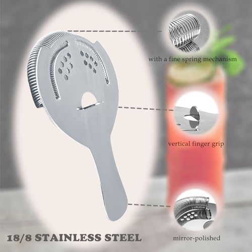 Hawthorne Strainer for Cocktails 2 Prong Bar Strainer with Removable Spring Stainless Steel Mixed Drink Strainer for Bartending - color: Silver