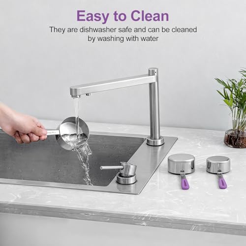 Bopei Measuring Cups and Spoons Set Stainless Steel 10 Piece for Cooking and Baking (5 Cups + 5 Spoons, Purple Handle) - color: Purple
