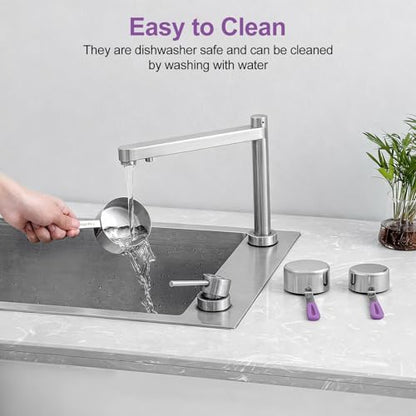 Bopei Measuring Cups and Spoons Set Stainless Steel 10 Piece for Cooking and Baking (5 Cups + 5 Spoons, Purple Handle) - color: Purple