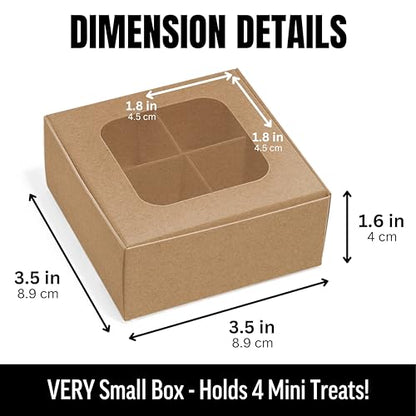 25 pcs Kraft Mini Truffle Box for 4 Treats with Window and Dividers, Bakery Boxes, 3.5 x 3.5 x 1.57 Inches VERY SMALL Baking Boxes for 4 Treats, Square Truffles Box for Gift Giving - color: Kraft