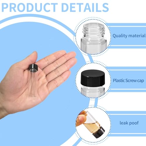 15 PCS 2 Dram Glass Vials, Small Liquid Sample Vial,17x60mm 8ml Borosilicate Glass Empty Vials with Caps, Leak-Proof Vial,15-425 Black Screw Caps with PE Liner - size: 8ML（17x60mm）