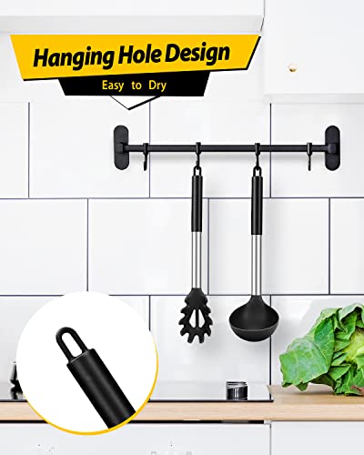 Silicone Pasta Fork and Ladle Spoon Set, Large Non Stick Kitchen Utensils for Cooking,Stirring,Serving Spaghetti, Soup, Sauce (BLACK) - color: Black